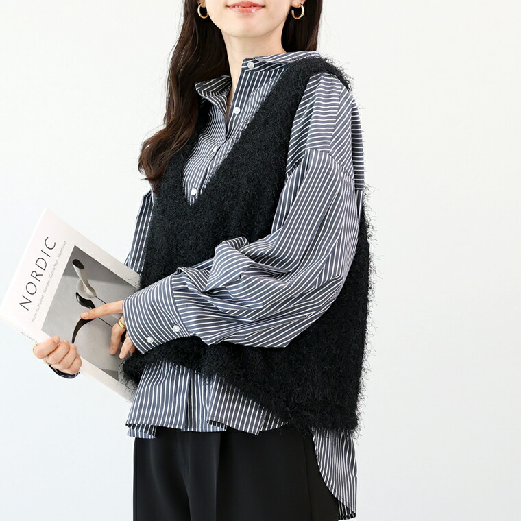 Aletta vita 爆買 ベスト ニット Vネック 深V フェザー レイヤード