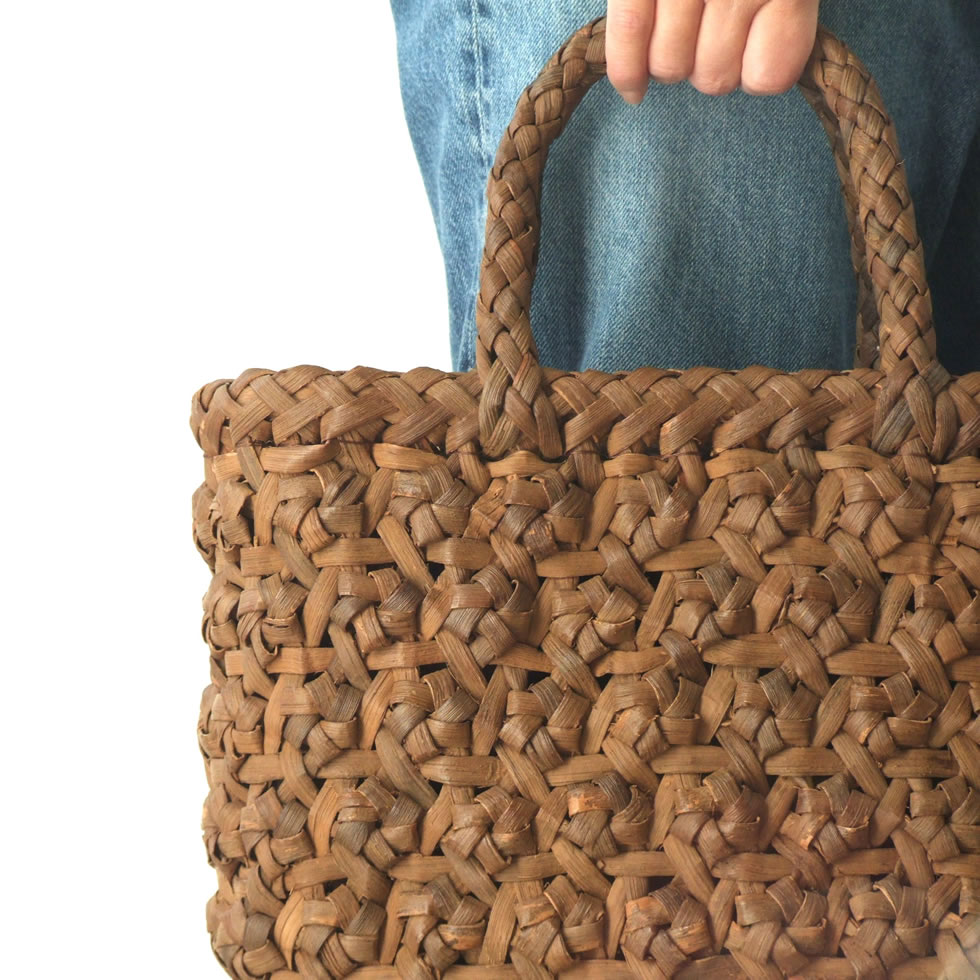 純国産 山形県 山葡萄かごバッグ 六つ目六角花模様編み : おまめ