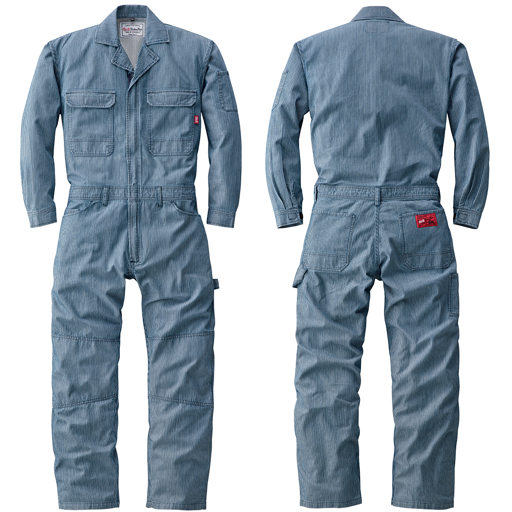 山田辰 山田辰・ヒッコリーストライプ長袖つなぎ #25020 S-LL 【半額