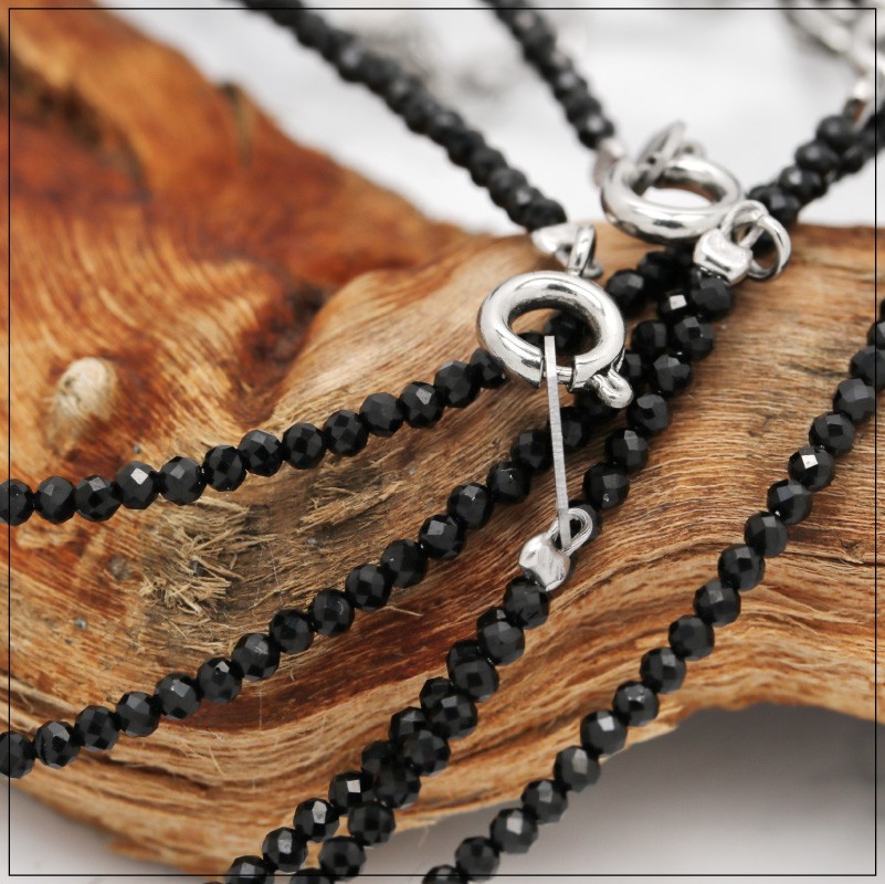 高品質マシンカット! ブラックスピネル ブレスレット 2mm 17cm 19cm