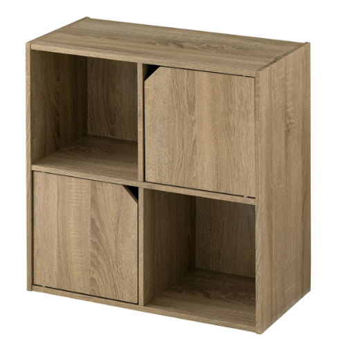 ぼん家具 【完成品】 本棚 扉付き おしゃれ 上下連結可能 ディスプレイ