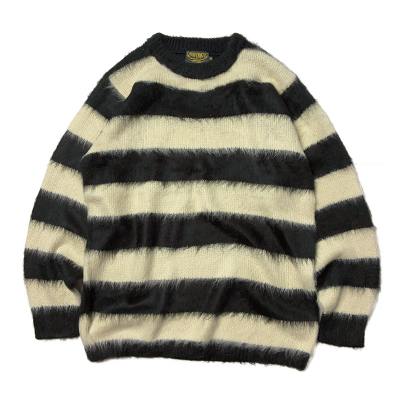 セーター ボーダーニット ボーダー柄 太いボーダー 黒赤 ブラック