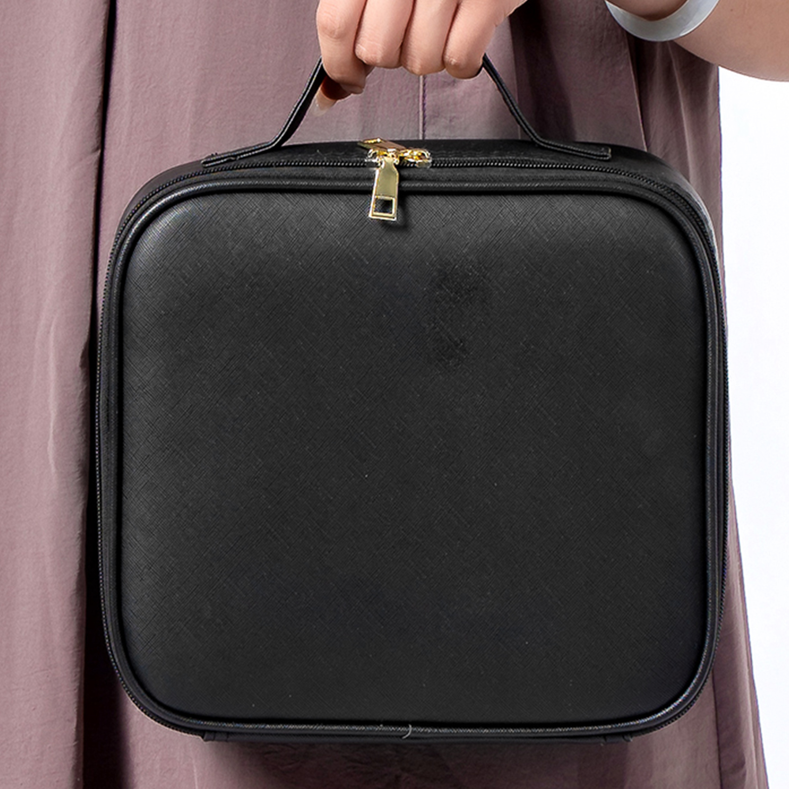 メイクボックス ミラー付き LED 大容量 レザー メイクブラシケース 調