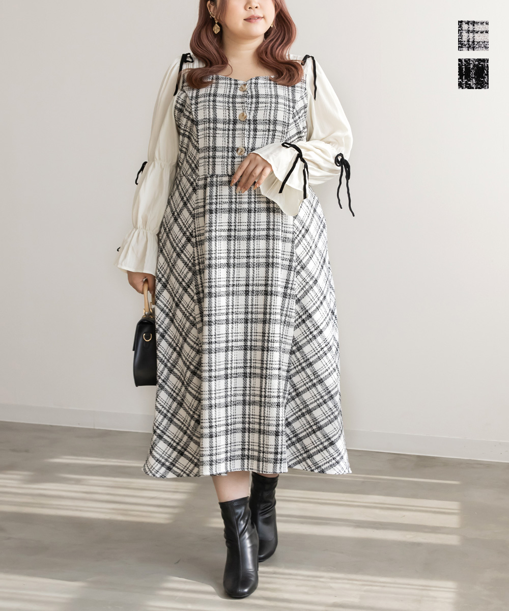 大きいサイズ レディース CLETTEオリジナル☆袖リボンチェック柄