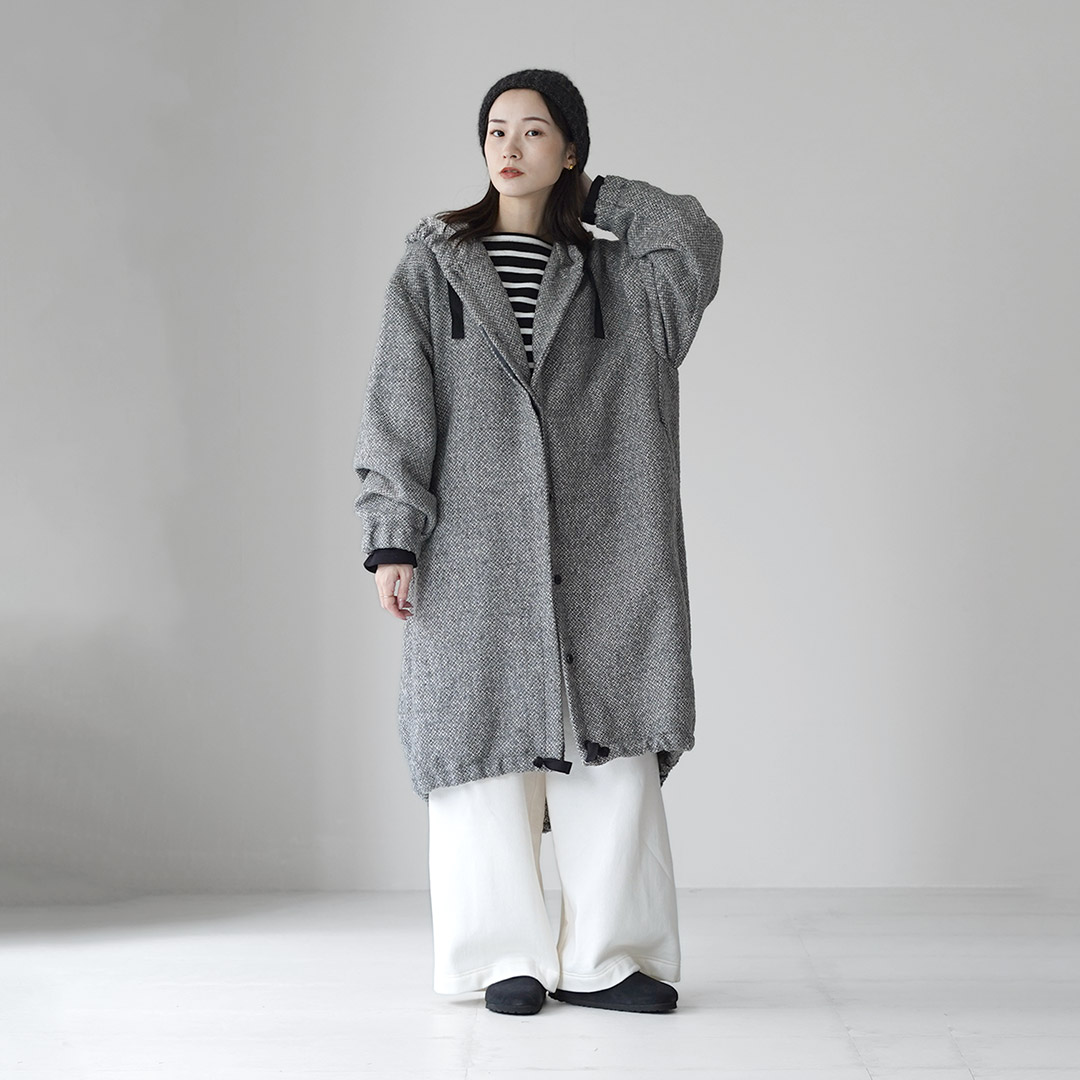 mizuiroind（ミズイロインド） ウールブレンド フーデッド コート