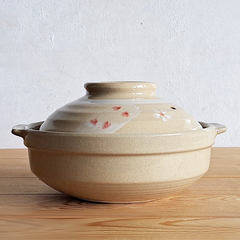 土鍋 19cm 花さくら 一人用 浅型土鍋 桜 花びら模様 和柄 おしゃれ