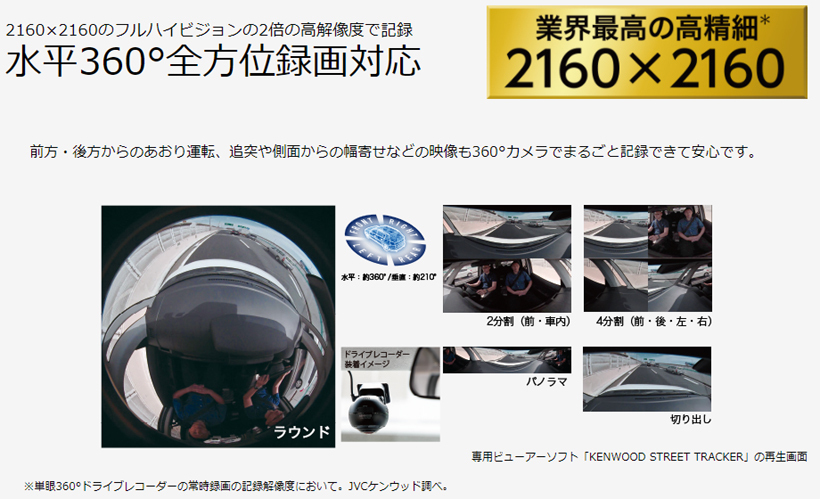 ケンウッド DRV-CW560 ドライブレコーダー 360°撮影対応 GPS搭載 水平