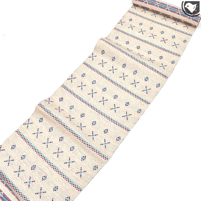 米沢紬 老舗 スワセンイ 謹製 米沢花織 文様 八寸 名古屋帯 正絹 日本