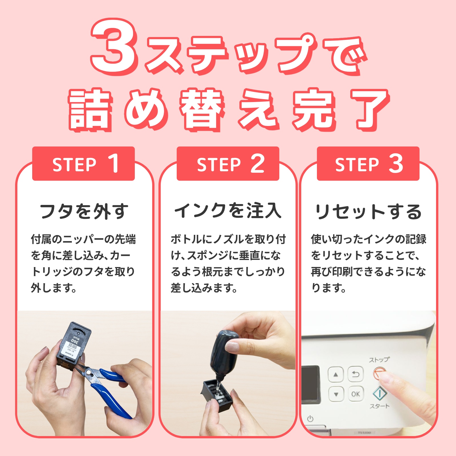 PIXUS BC-345/346 Canon キャノン 用 純正用詰め替えインク ビギナー