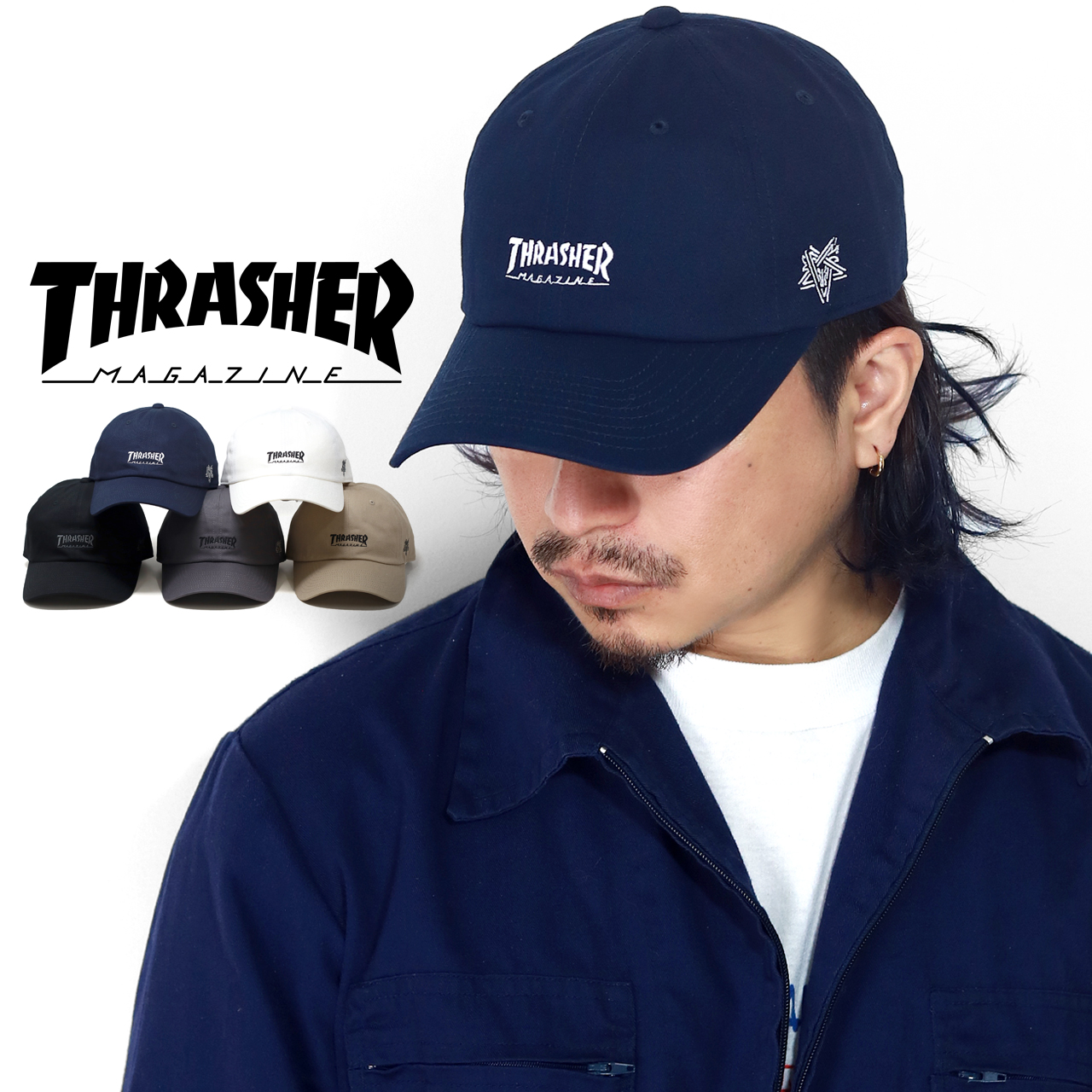 THRASHER（スラッシャー） キャップ メンズ ステッカー付き コットン