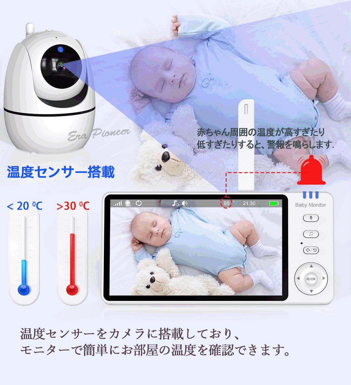 ベビーモニター 見守りカメラ ペットカメラ wifi不要 ネット不要 回転