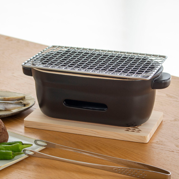 2/27-3/1はP10倍／ かもしか道具店 陶の炭火コンロ 角 黒 角網・敷板