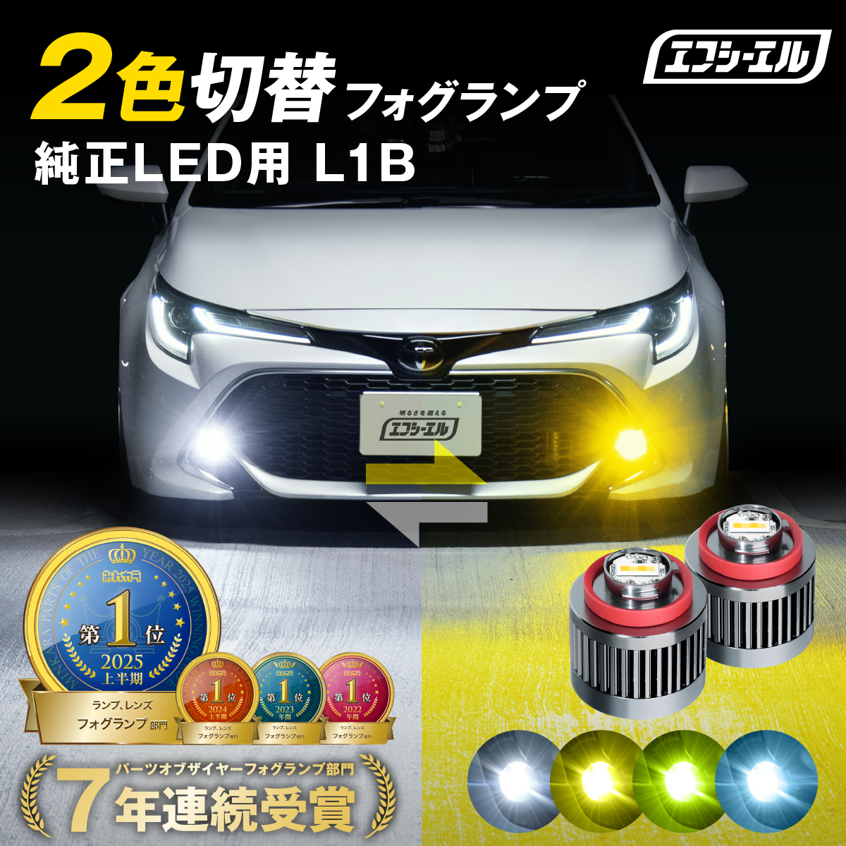 fcl. l1b フォグランプ 2色 led イエロー 黄色 ライムイエロー ブルー