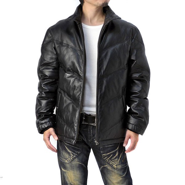 FLAG ON CREW レザー ダウンジャケット メンズ 本革 レザージャケット