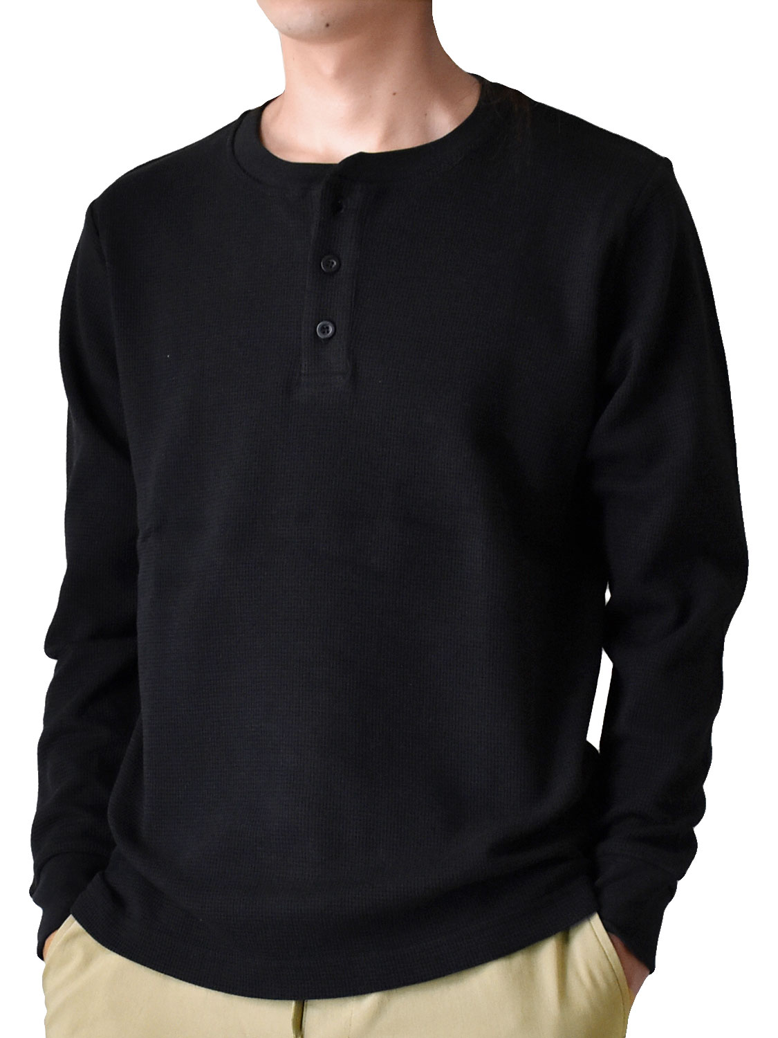 長袖Tシャツ メンズ ワッフル ストレッチ ロンT クルーネック 送料無料