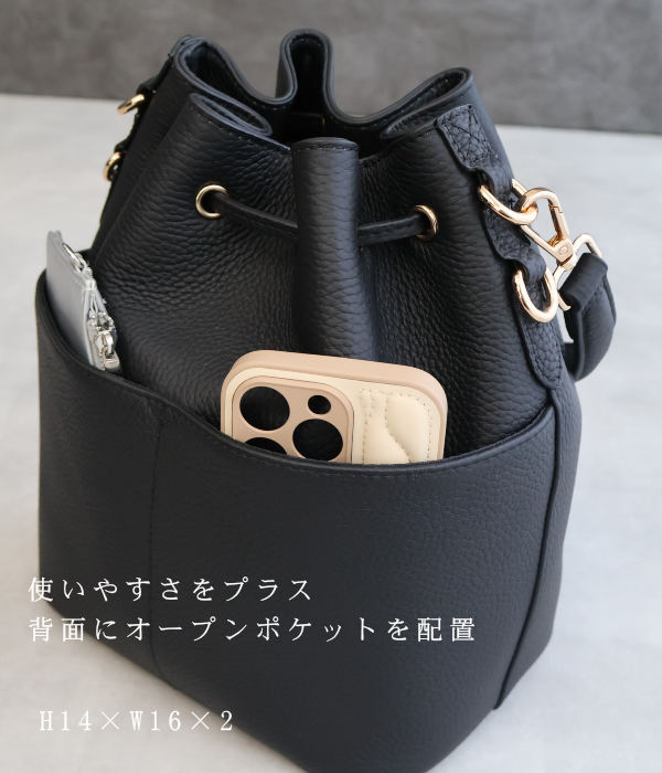 本革 バケツ型バッグ キューブ型バッグ ショルダー レディース 巾着