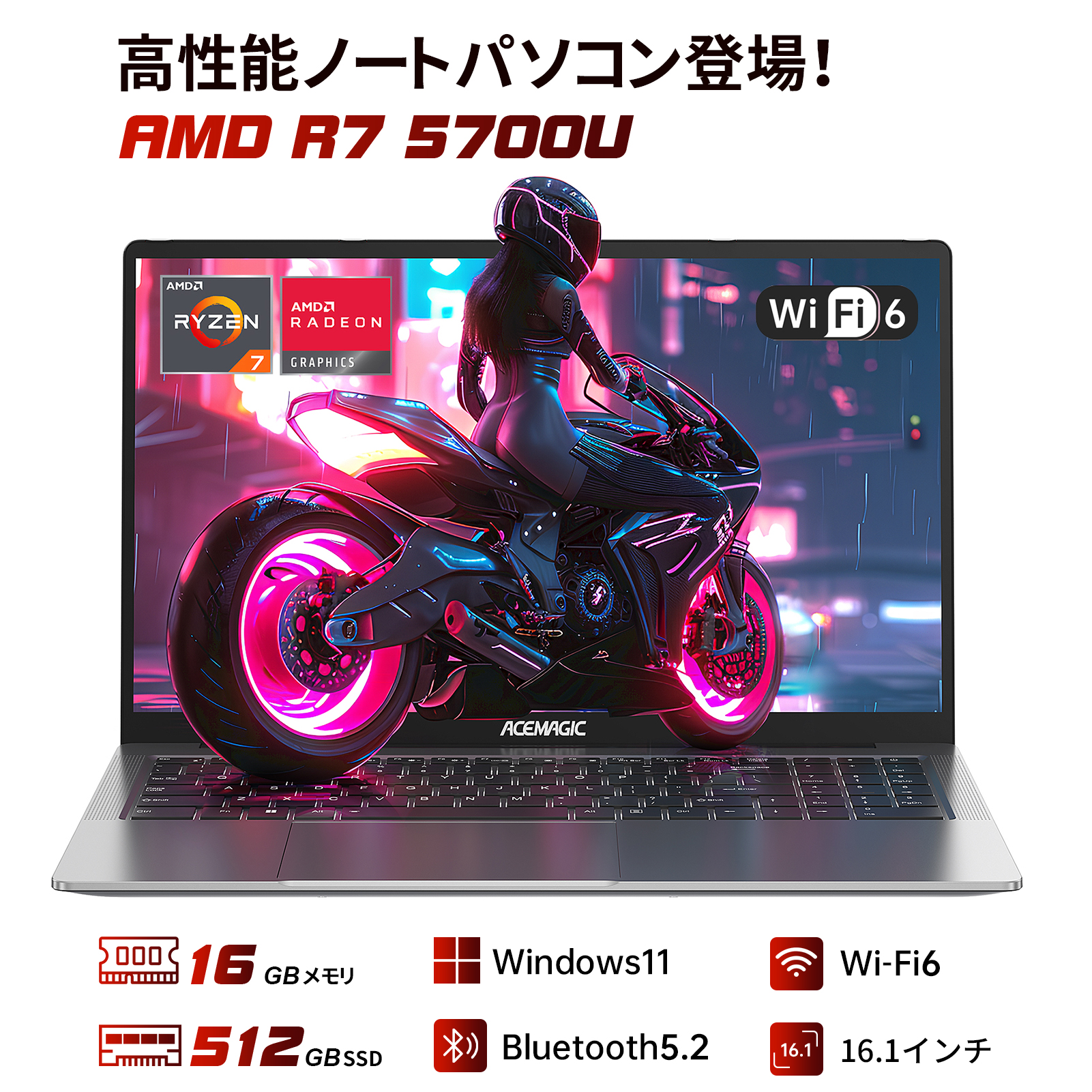 ACEMAGIC ノートパソコン 新品 AMD Ryzen 7 5825U 16.1インチIPS液晶