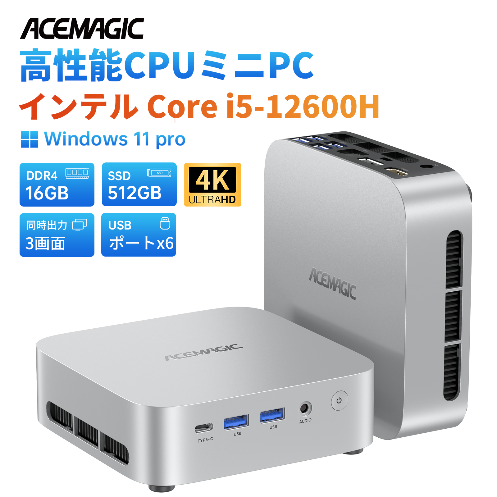 インテル Core i5-12600H ミニpc 最大4.5GHz 12C16T 16GB DDR4 512GB M