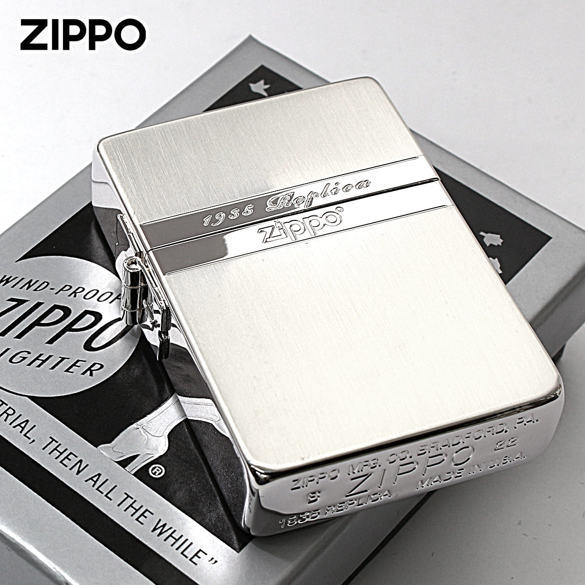 レプリカ Zippo ジッポライター 1935レプリカ ミラーライン 銀メッキ