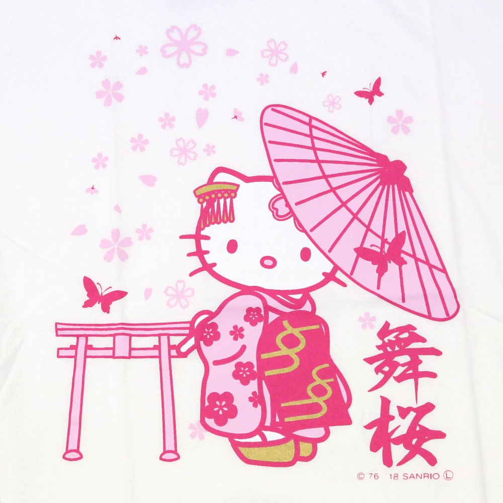 ハローキティ 日本限定 和風デザインキティちゃんTシャツ 番傘 桜 は