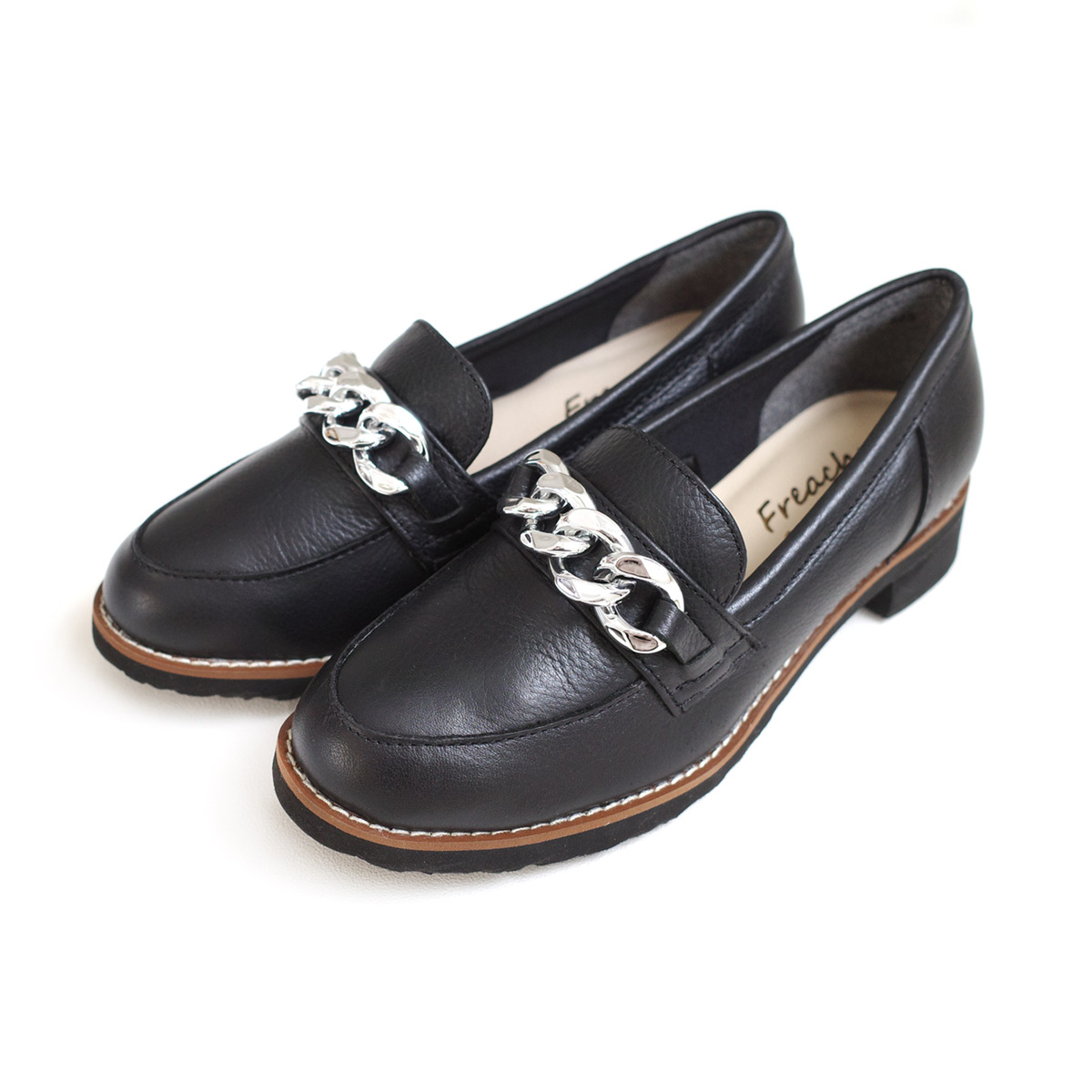 チェーンモチーフ ローファー レディース 痛くない3.5センチヒール