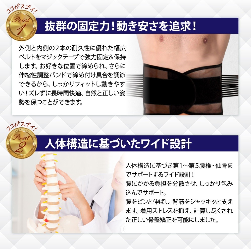 ぎっくり腰 ガッチリ固定 腰痛ベルト コルセット 腰サポーター 骨盤
