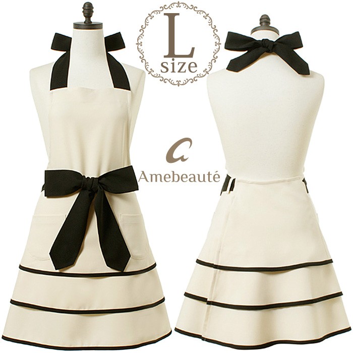 エプロン ブランド ワンピース アイボリー＆ブラックティアード