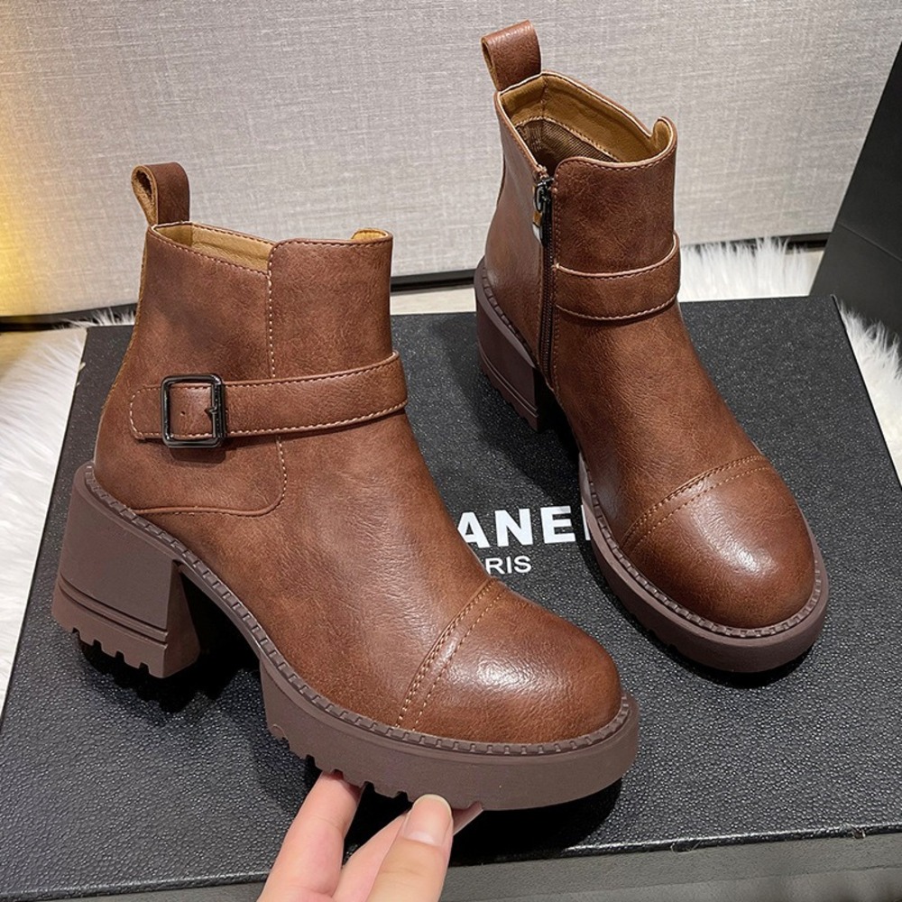 ショートブーツ レディース 本革 通販 レザーブーツ チャンキーブーツ