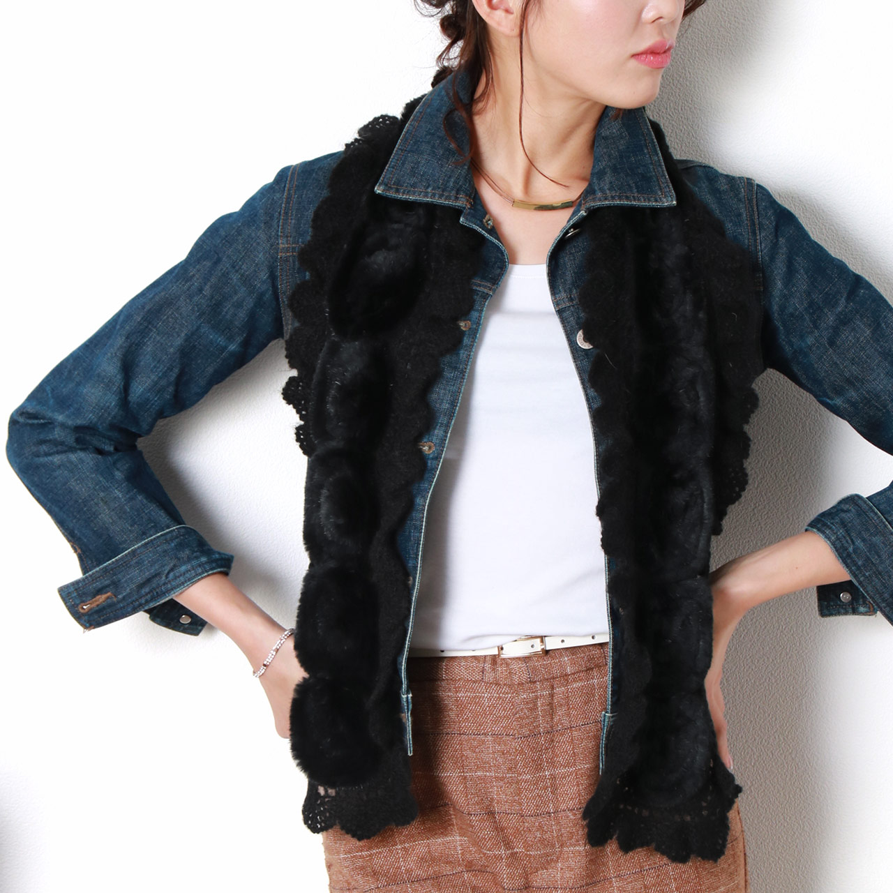 sankyo shokai（三京商会） ＜爆買＞ラビット ファー編込み フラワー