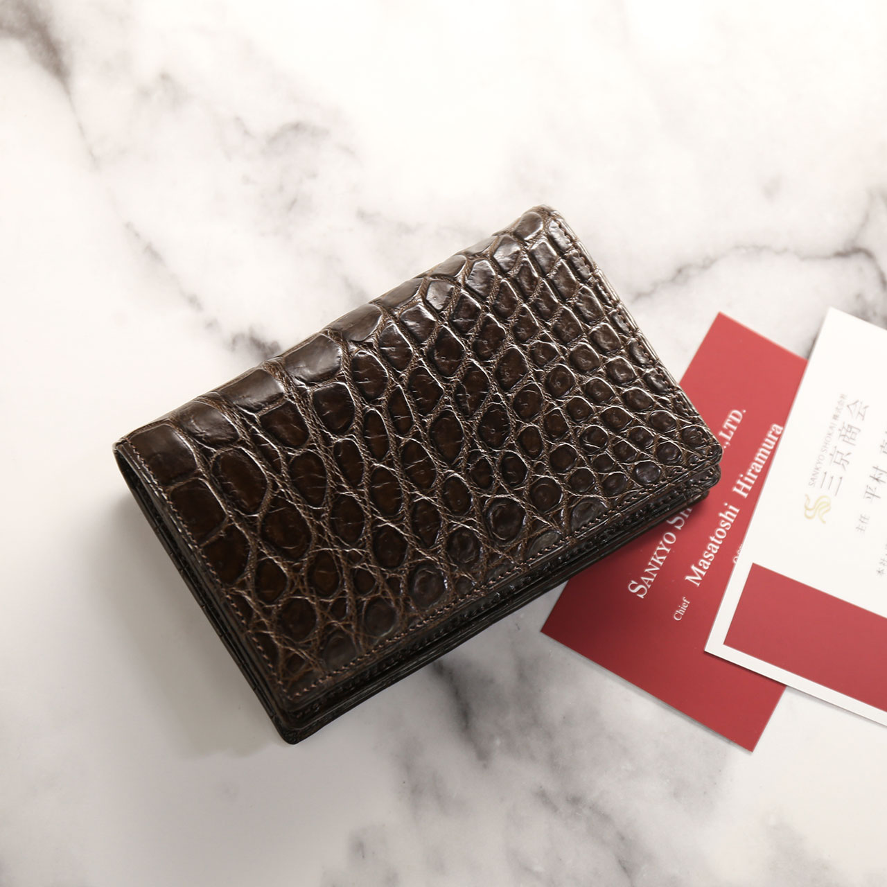sankyo shokai（三京商会） クロコダイル 名刺入れ 日本製 無双 一枚革