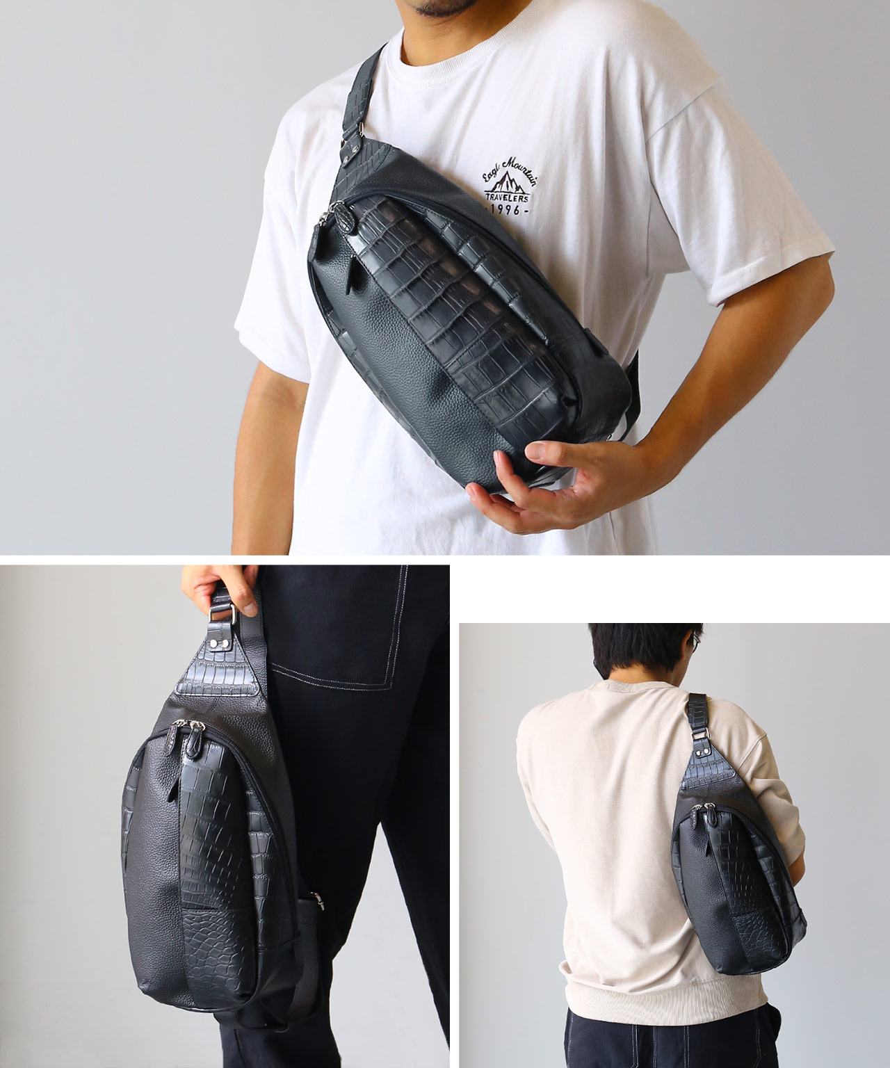 sankyo shokai（三京商会） 牛革 クロコダイル ボディバッグ マット