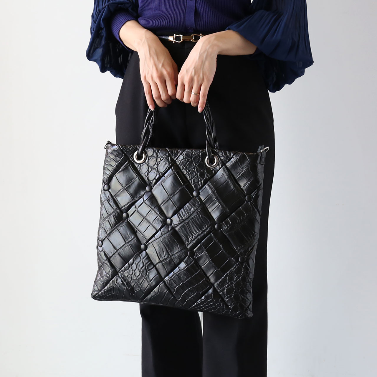 sankyo shokai（三京商会） クロコダイル ダイヤ柄 編み込みデザイン