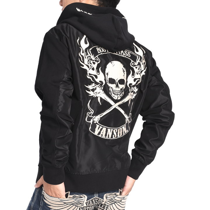 VANSON（バンソン） パーカー フライングファイヤースカル 刺繍