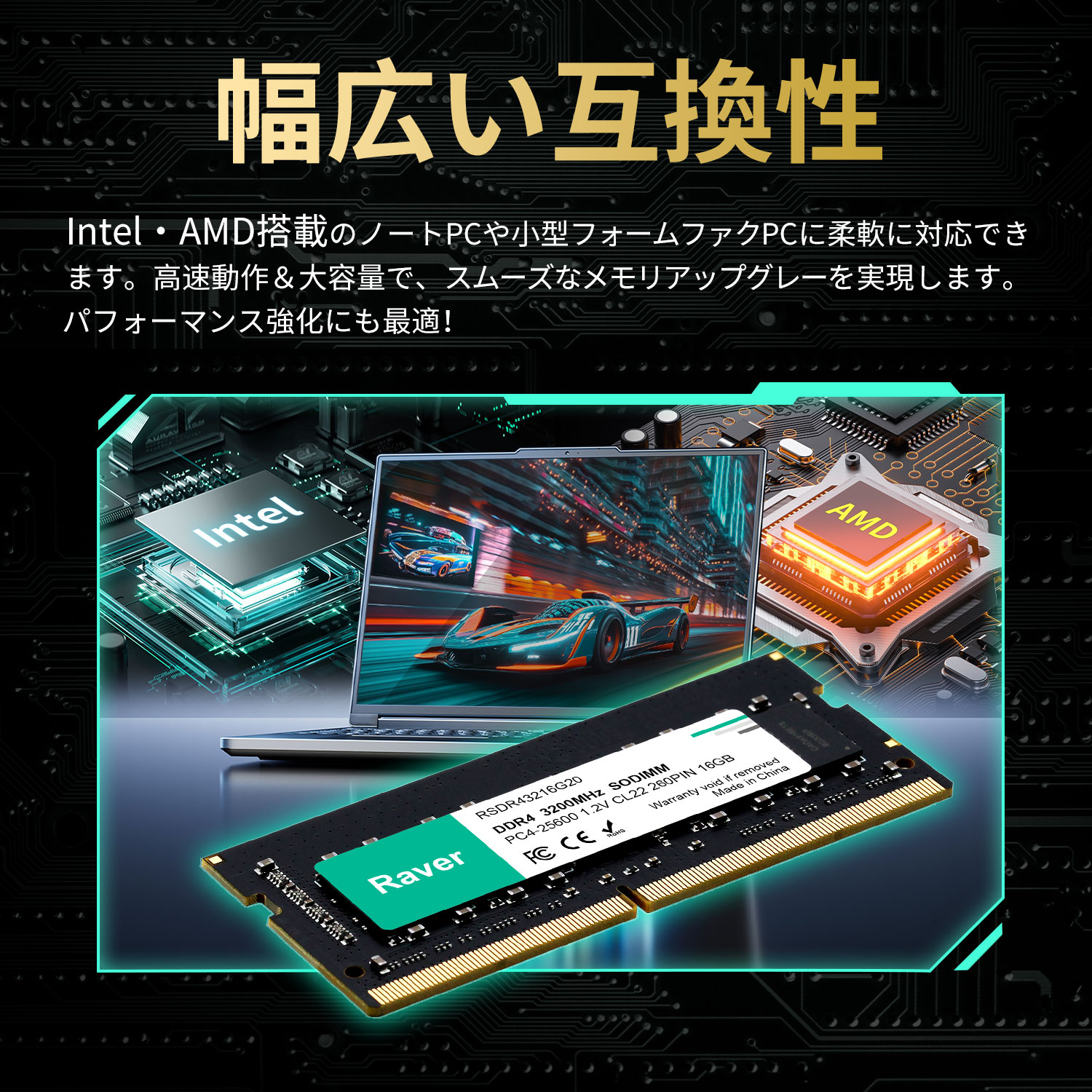 Raver ノートPC用メモリ 32GB(16GBx2枚) PC4-25600(DDR4-3200) SODIMM