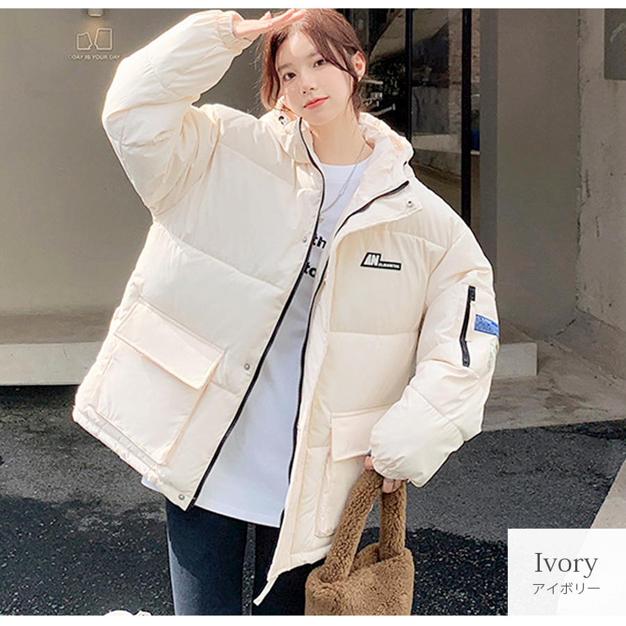 ダウン ジャケット アウター ショート丈 長袖 ポケット ブラック