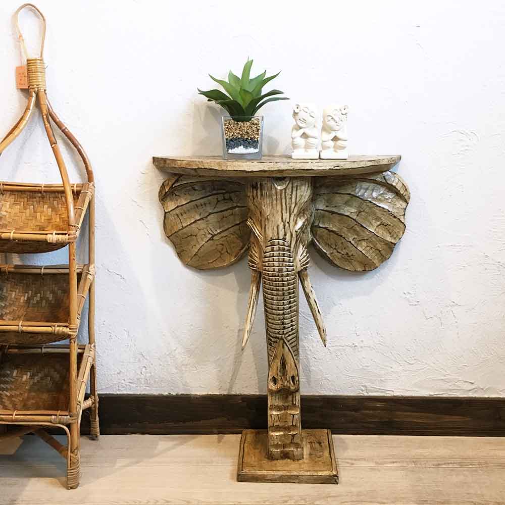 コンソールテーブル 木製 象 ゾウ サイドテーブル 2色 置き台 H60cm