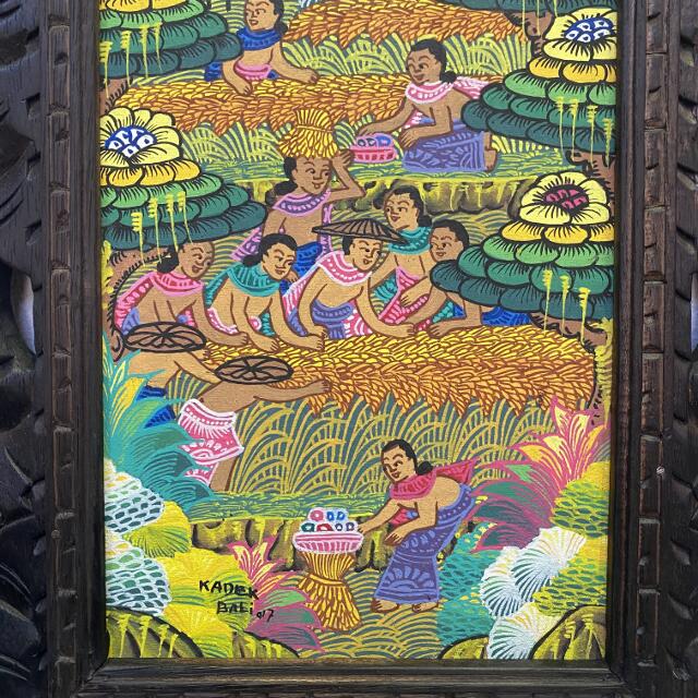 バリ絵画 風景画 山とライステラス W33×H63 パステルカラー ヤング