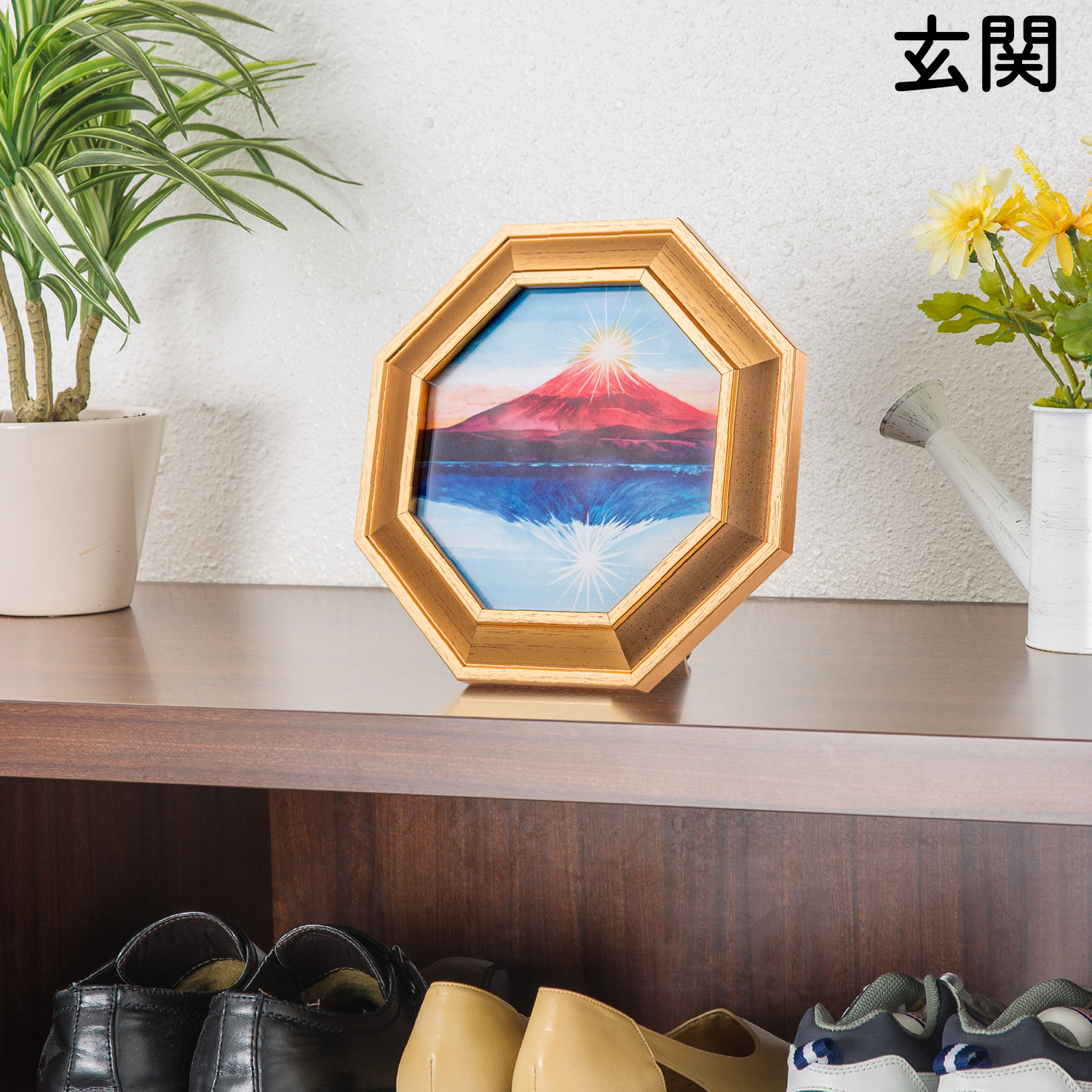 メーカー直送 風水三徳富士〜紅白霊峰図〜‐風水 富士山 八角額 アート