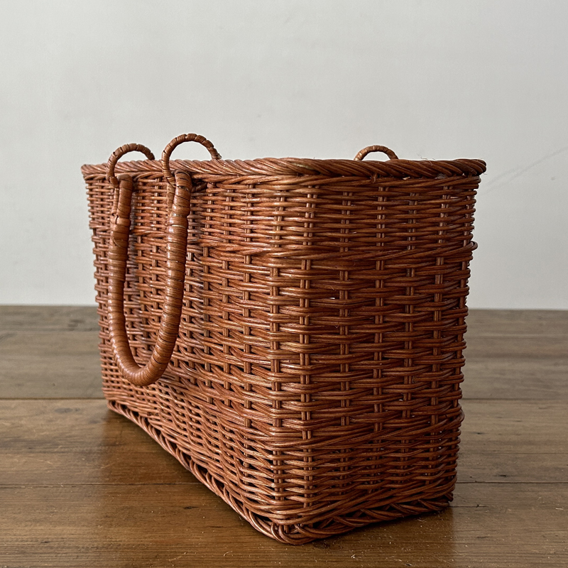 松野屋 藤2本スクエアバスケット ラタン 藤 かご バッグ ナチュラル