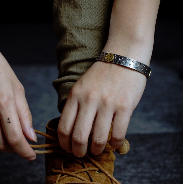 316L ステンレス バングル ニコちゃん ブレスレット シンプル メンズ