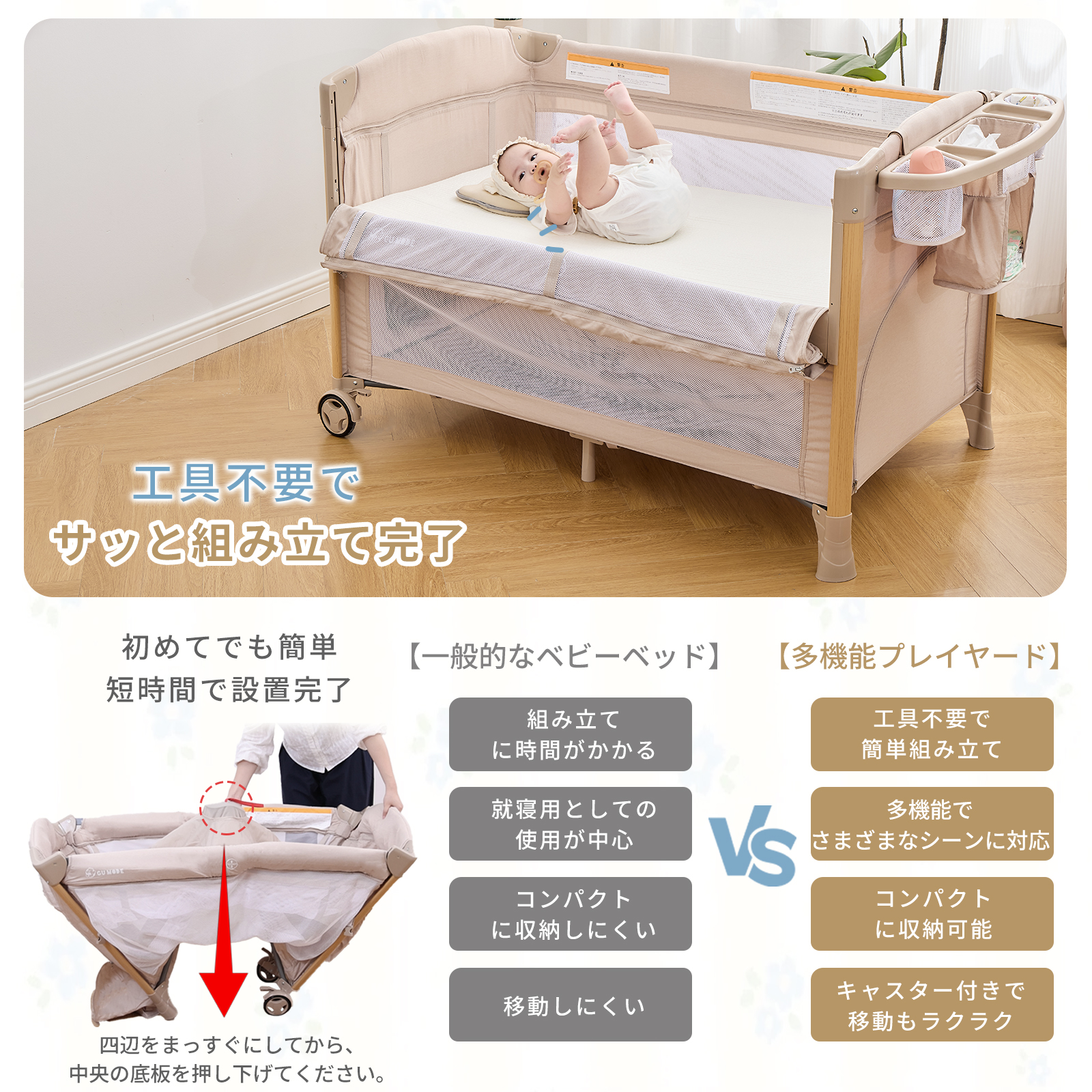 GU MODE 多機能プレイヤード 4WAY 折り畳み式 組立簡単 安全認証 安心