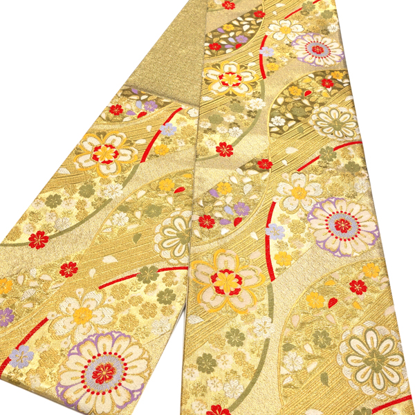 20%OFFセール 廣部商事 振袖用 袋帯 金 ゴールド 仕立て上がり 斜め