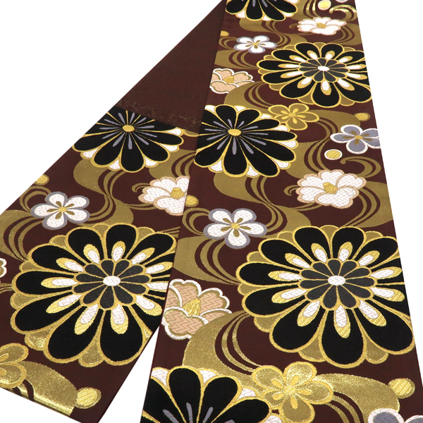 20%OFFセール 袋帯 振袖用 茶色 樹織物 仕立て上がり 振袖帯 正絹