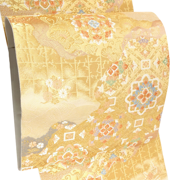 20%OFFセール 袋帯 金 服部織物 こはく錦 正絹 ゴールド 仕立て付き