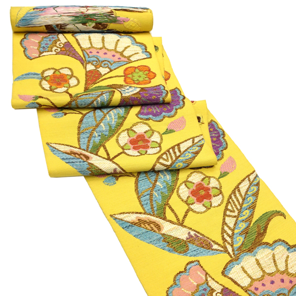 20%OFFセール 帯屋捨松 八寸名古屋帯 正絹 仕立て付き 黄色 紬帯