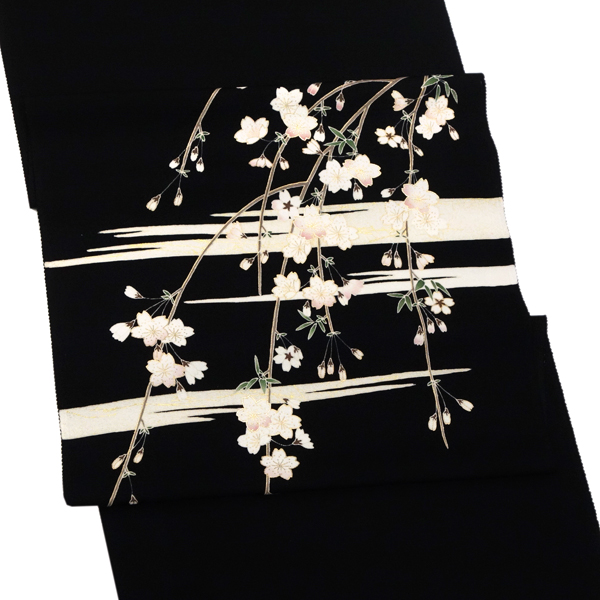 20%OFFセール 塩瀬名古屋帯 一富司 仕立て付き 正絹 黒 染め帯 京