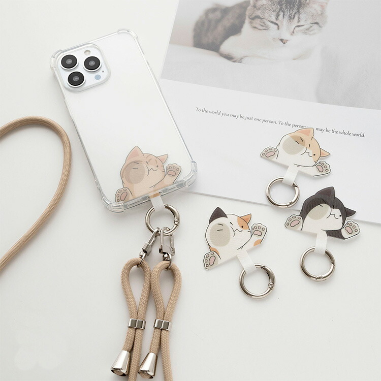 スマホショルダー ストラップ止めパーツ HMストラップ付き アニマル 猫