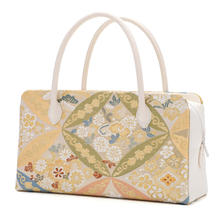 和装バッグ 利休バッグ 花しおり 正絹 金 ゴールド マルチカラー