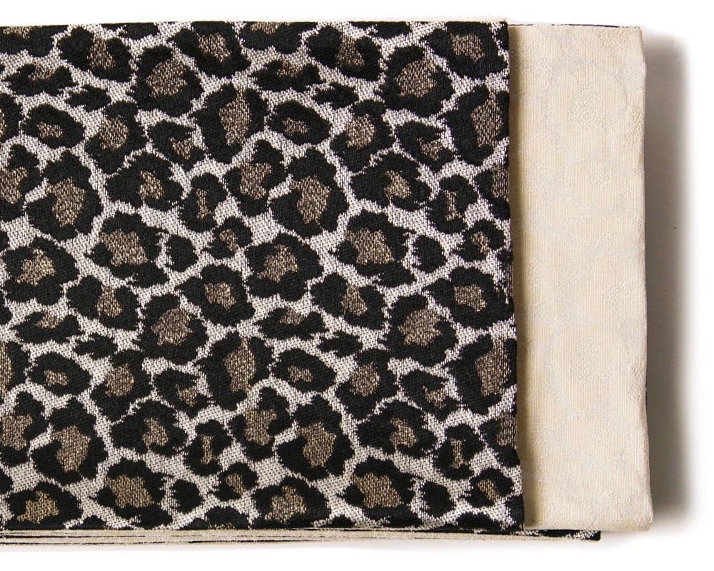 半幅帯 レオパード ゴールド ベージュ 金 豹柄 ラメ 日本製