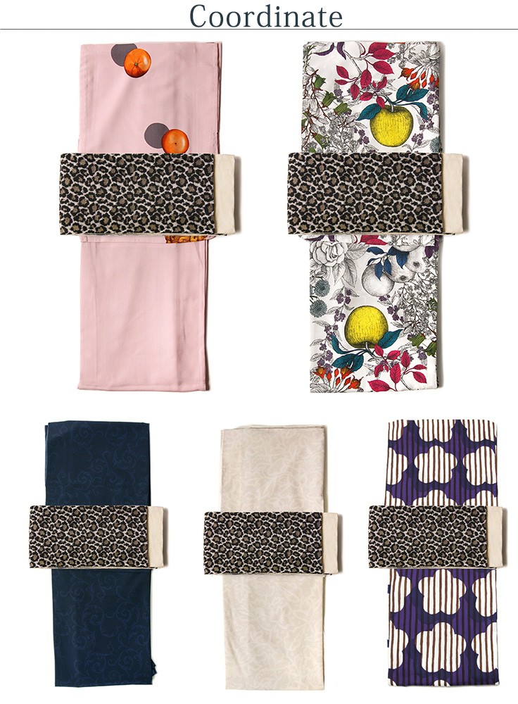 半幅帯 レオパード ゴールド ベージュ 金 豹柄 ラメ 日本製